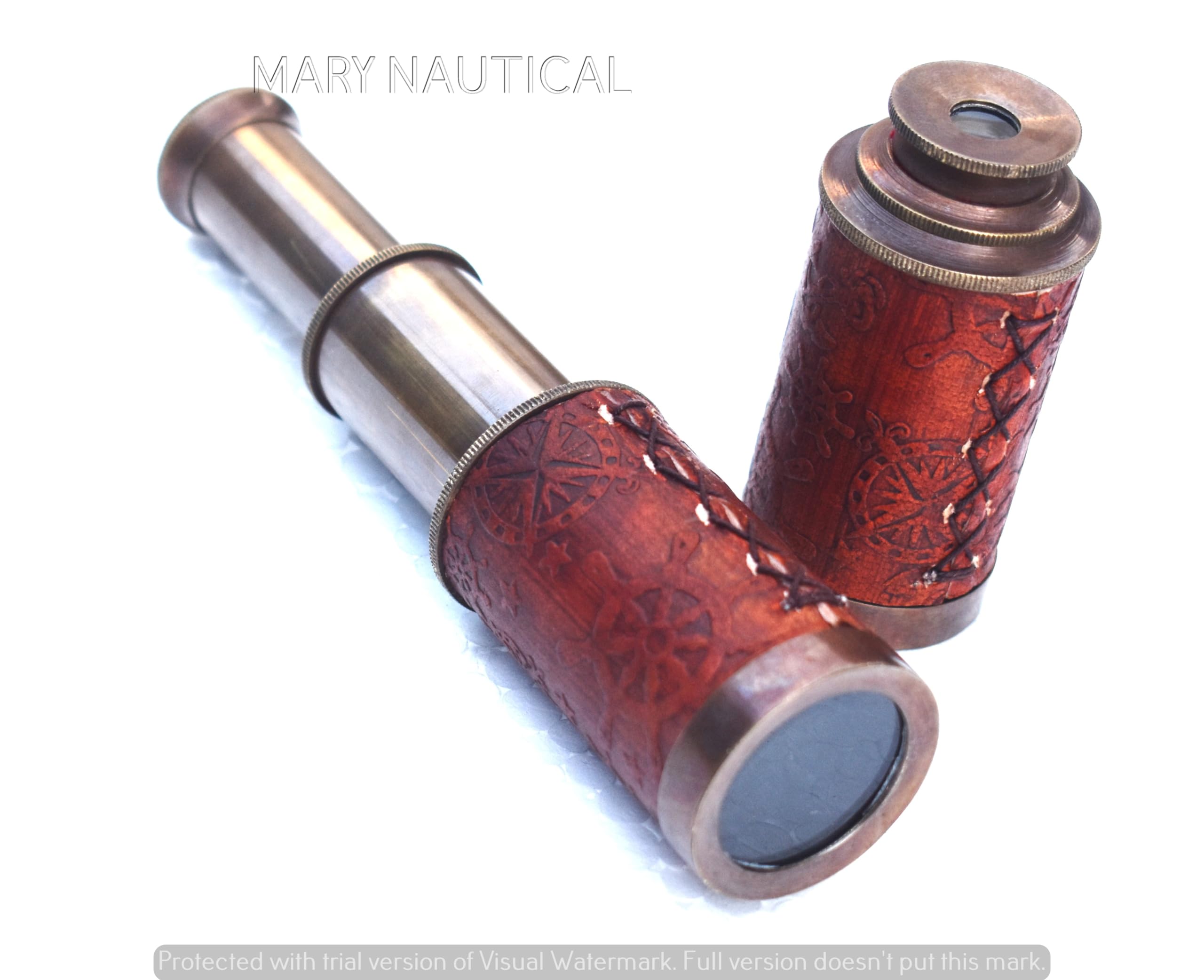 Captains Nautical Handheld Pirate Brass Telescope with Box/Case, Sailor Home Decor Pirates Ship Gift, Boat Sailor, Spyglass, Brass Collapsible Hand Telescope, Pirate Collectible & Decor