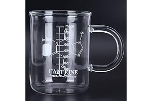 Glass Beaker Mug: 16oz Borosilicate Coffee Mug with Graduated Scale and Caffeine Molecular Diagram