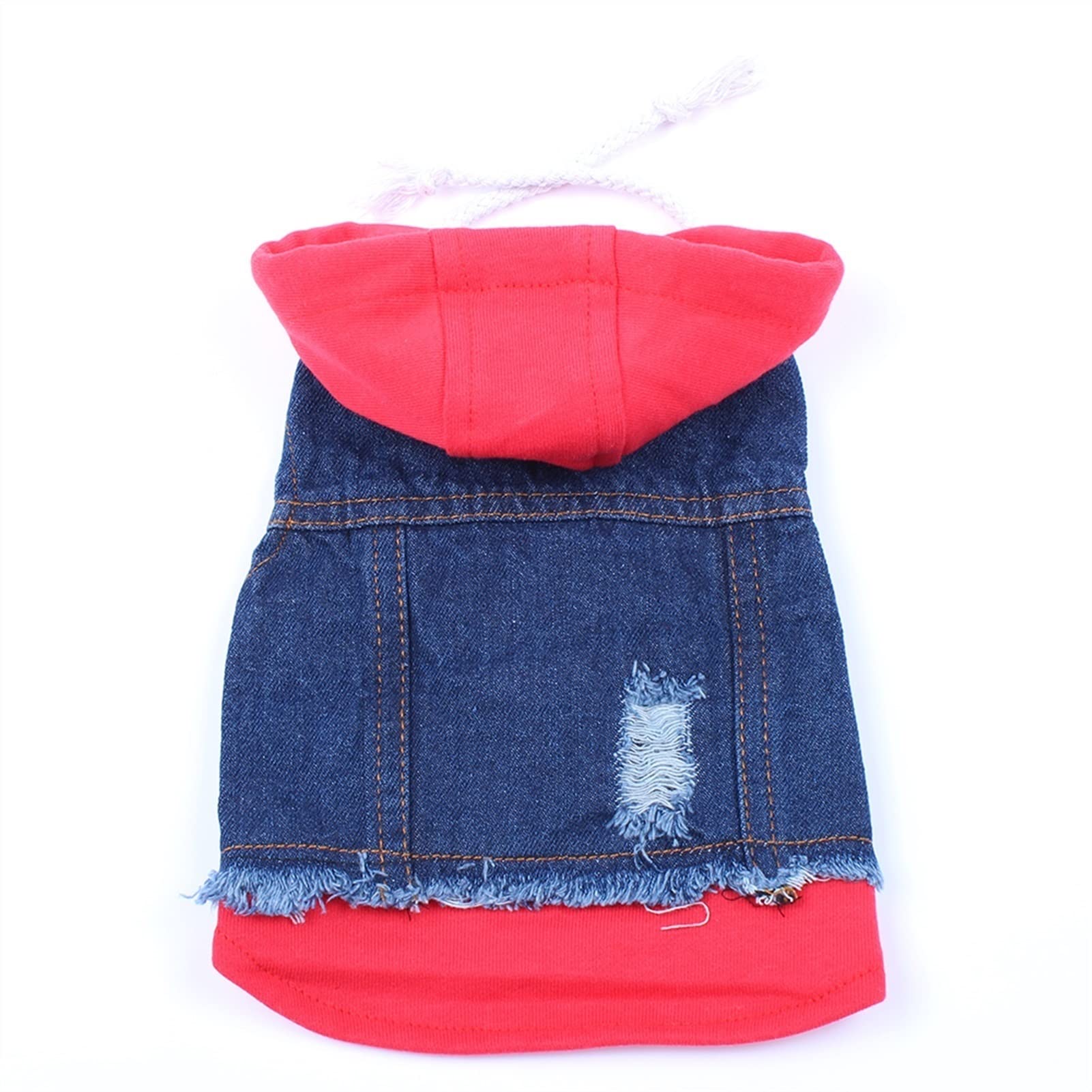 Veste en jean pour chien rouge avec chapeau idéale pour les balades automnales en ville