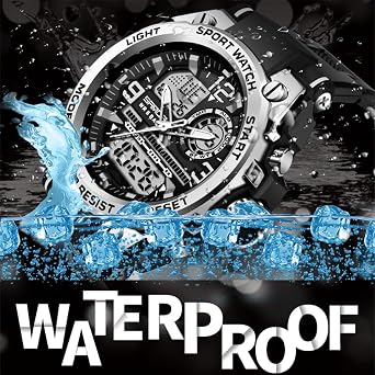 PINIDOUS Men's Watches for Men Sports Outdoor Waterproof Military Watch Analog Digital Display Tactics Watch with LED Alarm Stopwatch Hourly Chime Multi-Function Wrist Watches