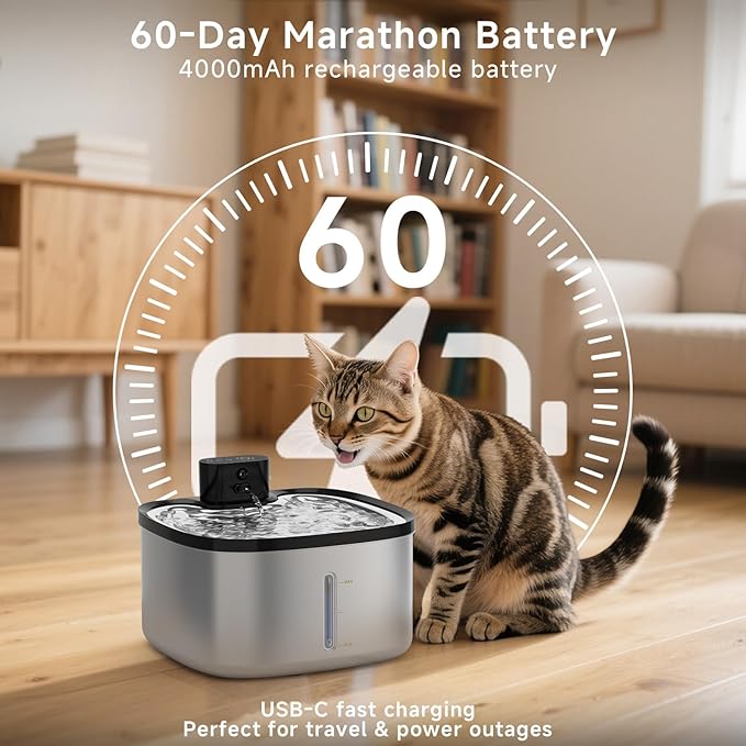 Fuente de Agua para Gatos Acero Inoxidable, 3.5L Automática Recargable miniatura 5