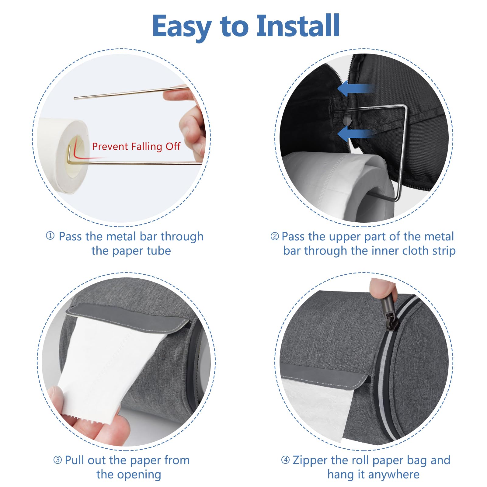 Soporte de papel higiénico colgante a prueba de gatos, contenedor de papel impermeable y portátil con correa ajustable, organizador de pañuelos reutilizable para camping, baño, cocina, viajes, gris 8
