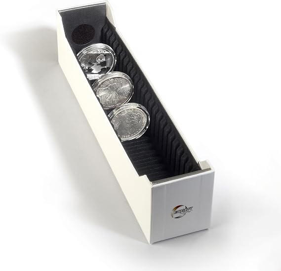 Lighthouse - Storage Box with Tracks for 25 Round Coin Capsules Grips 38-41 mm with INTERCEPT Technology Corrosion Protection (11 1/2 x 2 3/4 x 2 1/2)