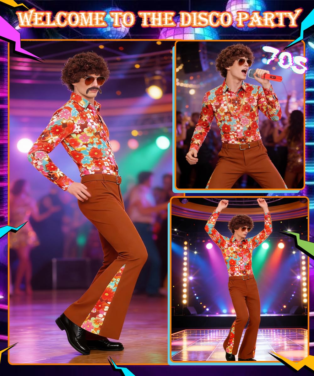 Deguisement Disco Homme, Tenue Annee 70, Vetement Disco homme et Accessoires, Perruques, Costumes Carnaval pour Halloween, Annee 60 70 Party, Anniversaire, Cosplay