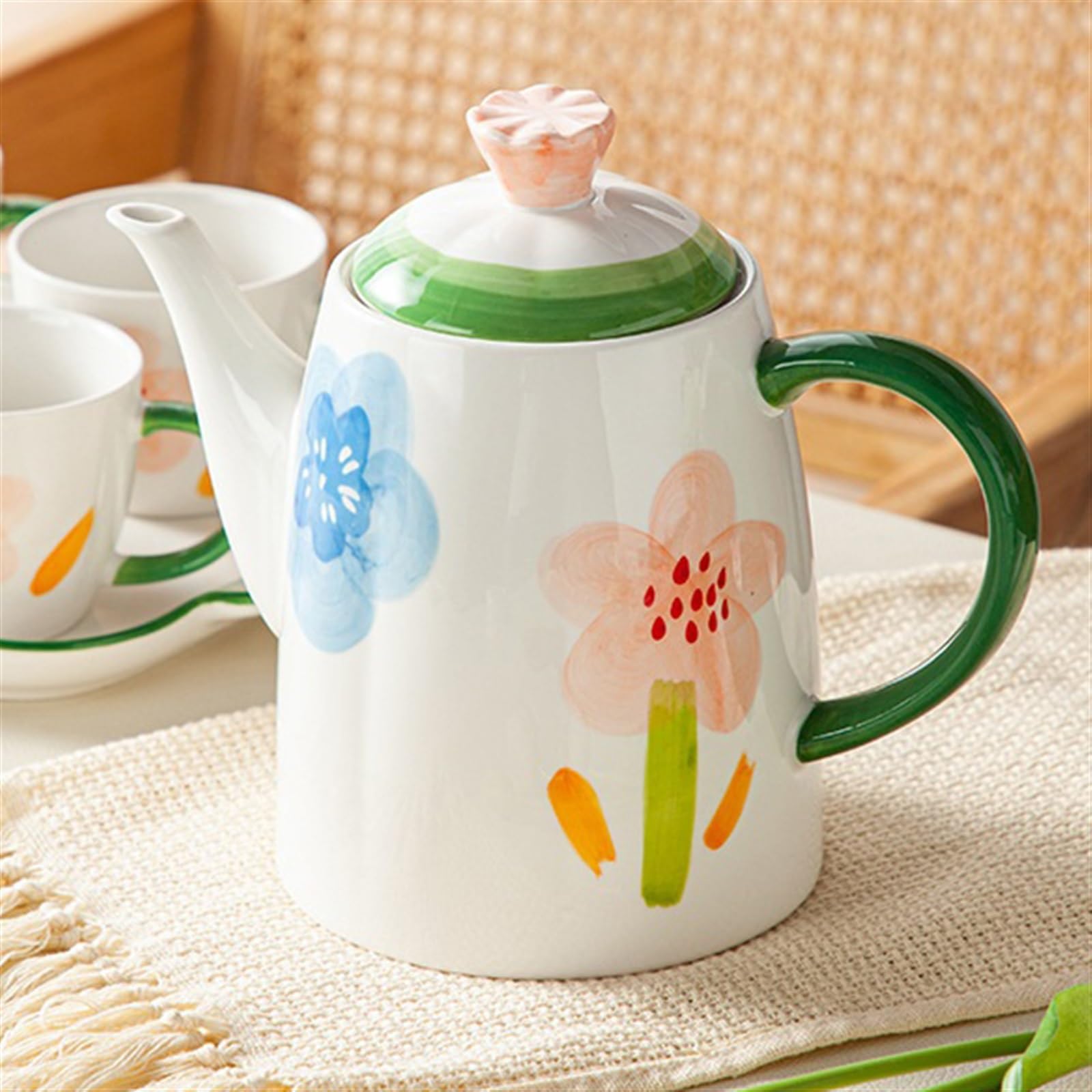Jarra con Tapa Juego de tazas té con hervidor frío cerámica for el hogar, 8 piezas Jarra para té helado