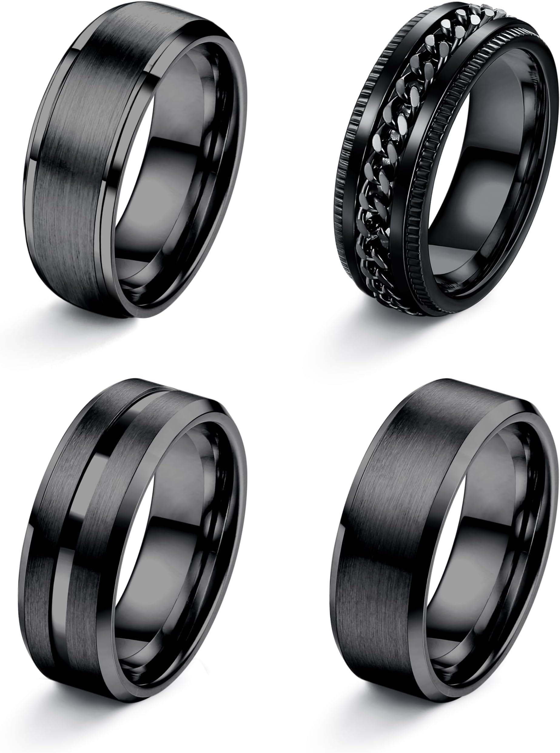 Stainless Steel Rings for Mens Wedding Band Silver Black Fidget Ring Anxiety Relief Simple Engagement Promise Wedding Rings for Men and Women