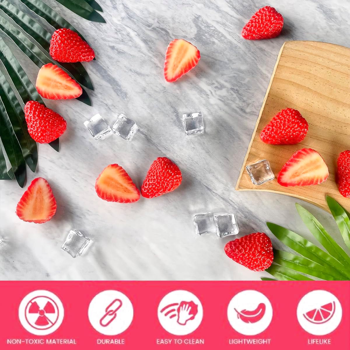 Artificial Fruit Slices, Decorative Kiwi Strawberry Banana Pieces, Photography Props, Home Table Display (Strawberry b)