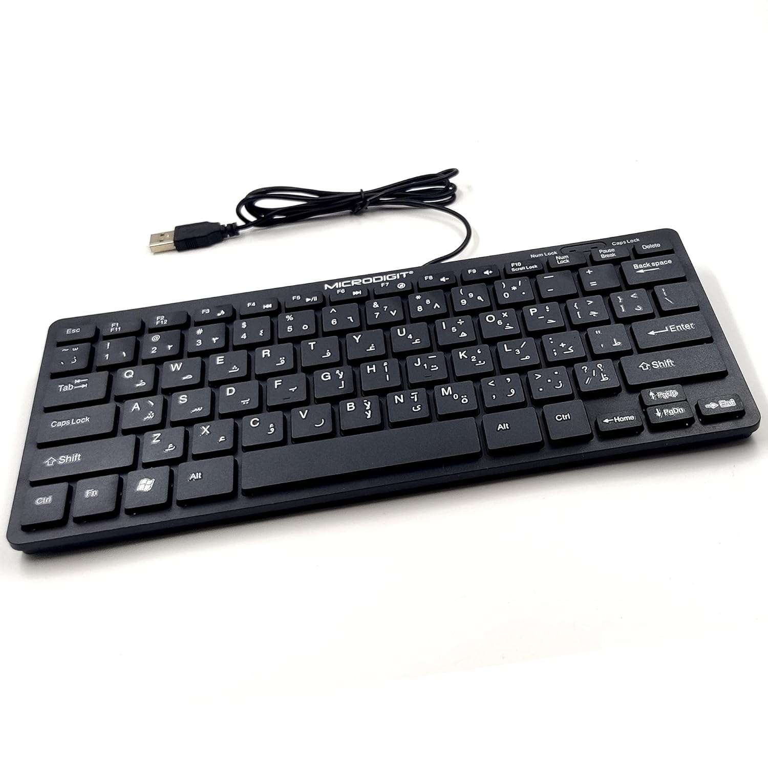 Microdigit MD302K keyboard with its USB cable connected, ready for use.