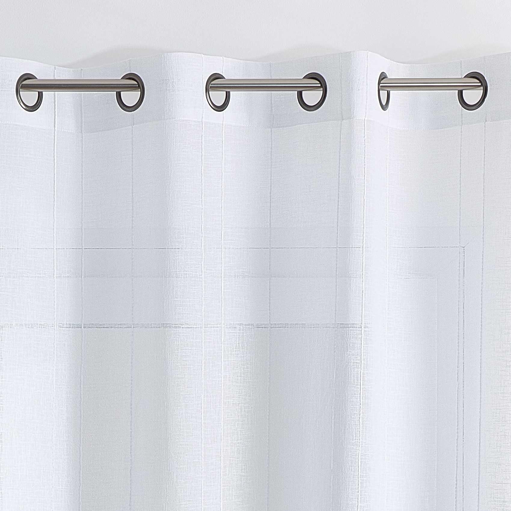 Voilage Tamisant Uni à Fines Rayures - Polyester - Transparence Délicate avec 16 Œillets Argent - Idéal pour Fenêtre Salon Chambre - 300 x 260 cm - Blanc