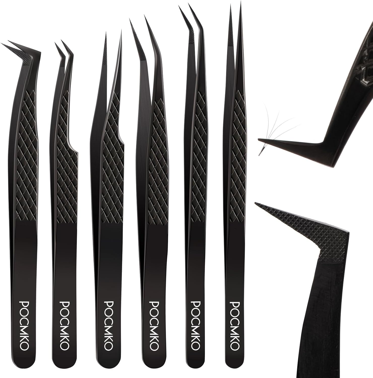 Fiber Tip Lash Tweezers for Eyelash Extension, High Precision Eyelash Tweezer Set with Diamond Grip, Lash Extension Tweezer Kit for Classic & Volume Lashes, Must-Have Tweezers for Lash Artists