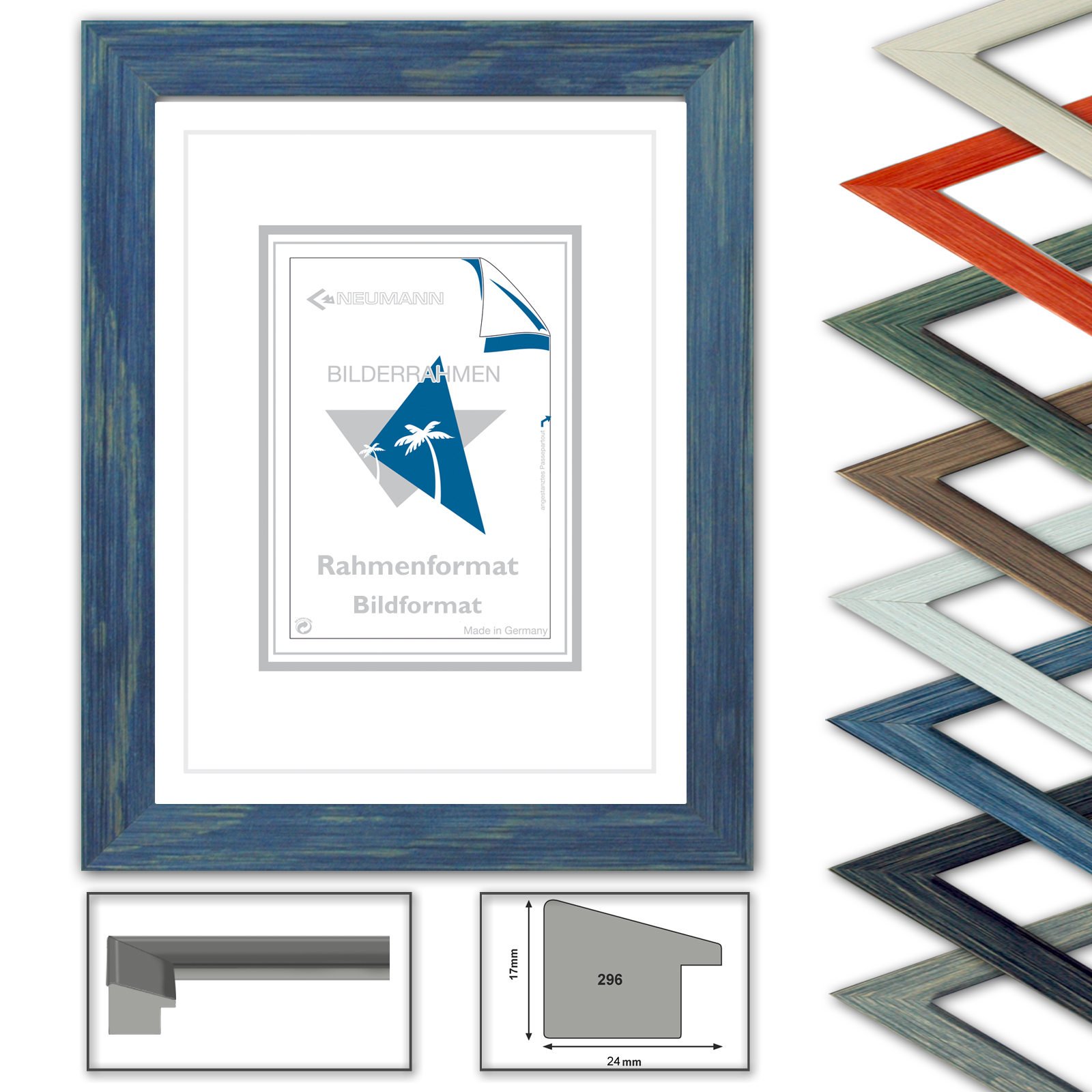 Cadre en bois 50x70 bleu VICTORIA profil 17x24mm