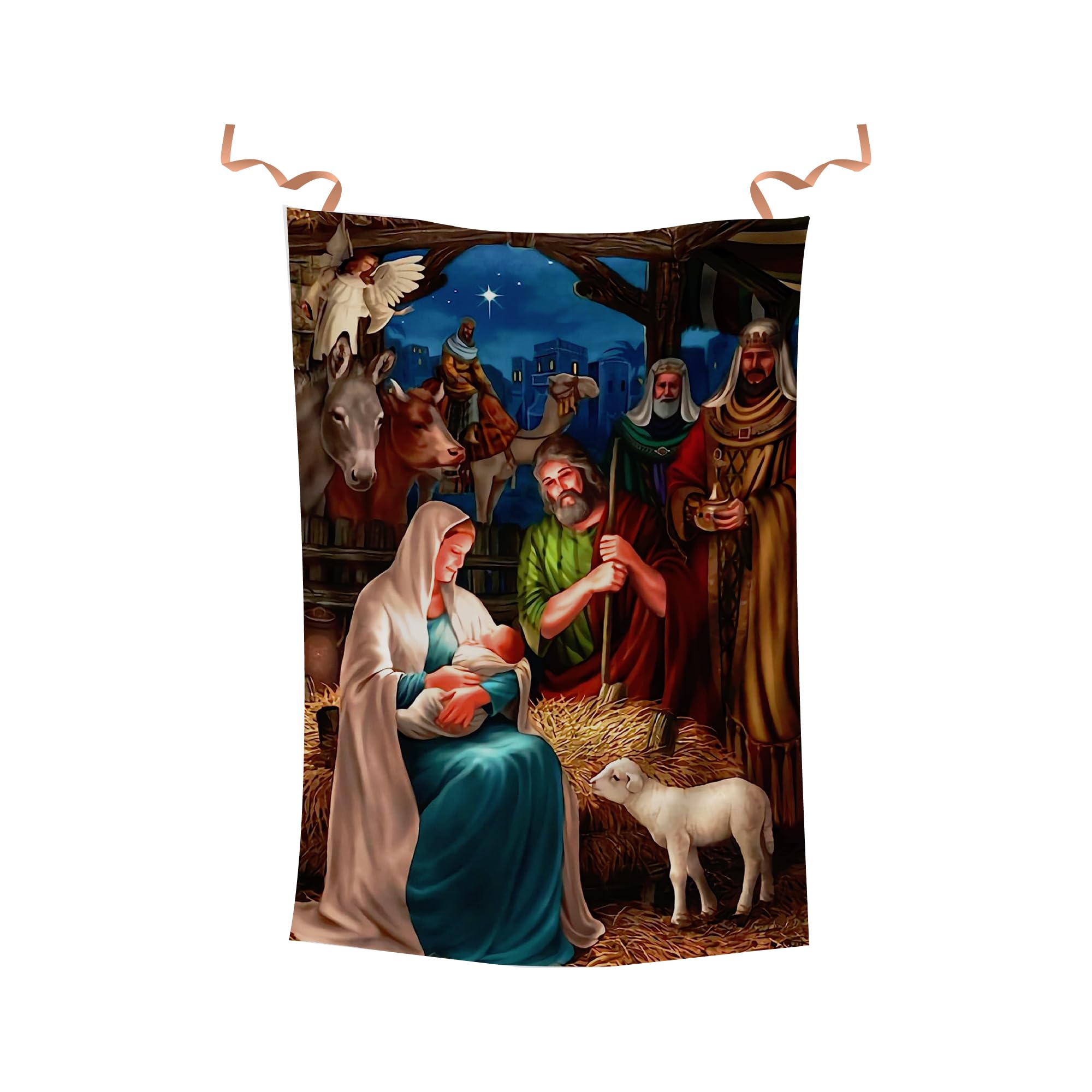 Balconera de Navidad con imágen del niño Jesús. Decoración navideña colgadura religiosa del niño Jesús. Colgadura Navidad de tela. (70 x 100 cm.)