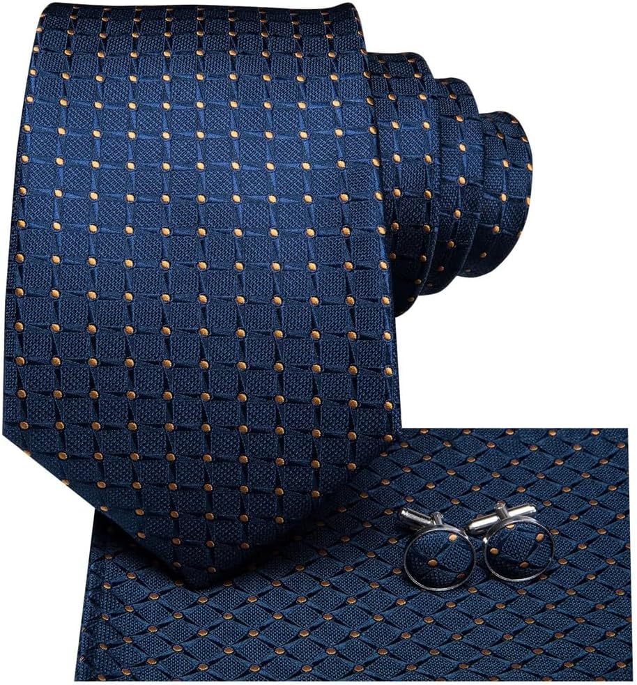 FMURY Business Tie Men's Silk Blues Tie Point Tie Set Plaid Cufflinks Wedding Business Tie 150cm