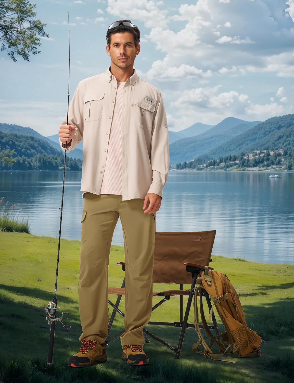TBMPOY Men's Hiking Pants Lightweight Quick Dry Travel Fishing Waterproof Stretch Pants 5 Pockets Outdoor Cargo Work