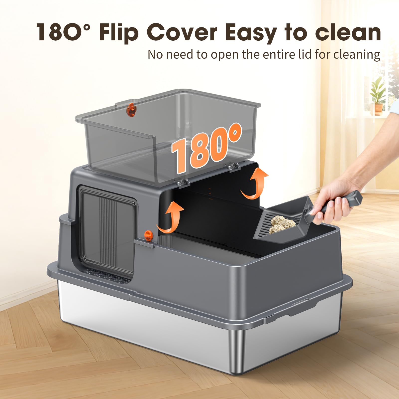 XXXL Stainless Steel Litter Box with Lid，28.3" L x 20.2" W x 17.3" H Extra Large Enclosed High Sided Metal Cat Litter Box for Large Cat and Multiple Cats,Non-Sticky, Anti-Leakage, Easy to Clean - image 3