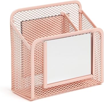 U Brands Peachy Pink Magnetic Locker Cup with Mirror, Locker Mirror with Pencil Holder, Magnetic Organizer for School Lockers, 5" x 2.4" x 4.75"