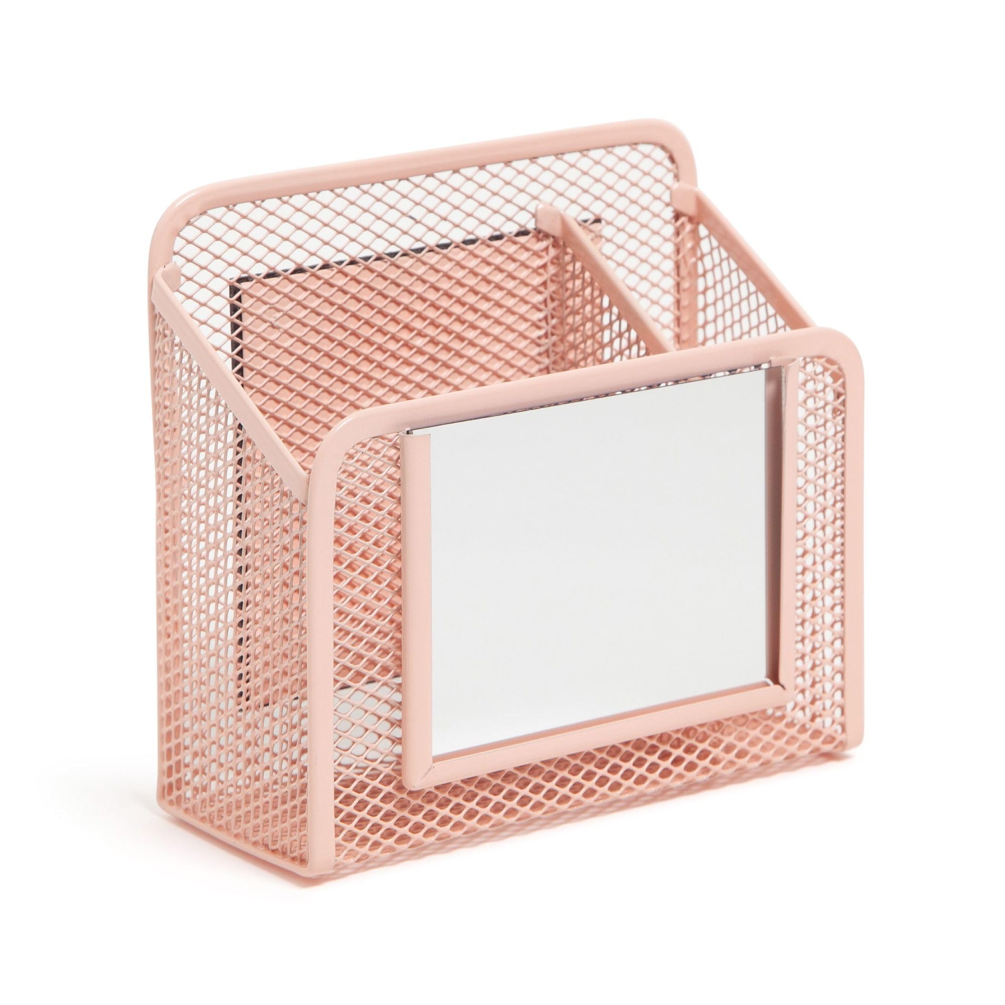 U Brands Peachy Pink Magnetic Locker Cup with Mirror, Locker Mirror with Pencil Holder, Magnetic Organizer for School Lockers, 5" x 2.4" x 4.75"