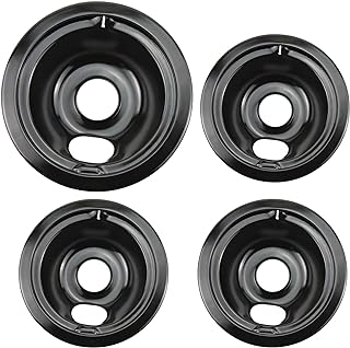 WB31M19 WB31M20 Porcelain Drip Pans by Blutoget - Compatible for GE Hotpoint Range Cooktop -Includes 3 6-Inch and 1 8-Inch Pans -4 Pack (Black Porcelain)- Stove Drip Pans for 3 Small Burners & 1 Large