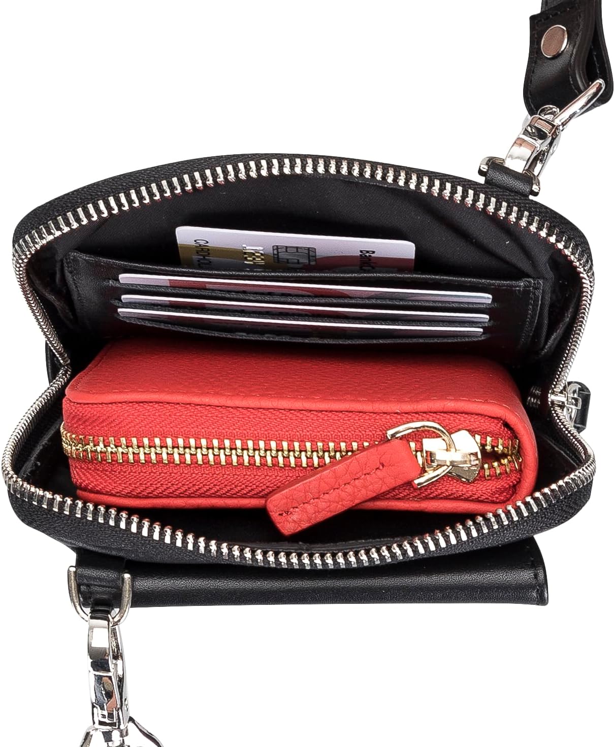 Crossbody Leather Wallet for Man or Women fits iPhone 16 Pro MAX / 17 Pro MAX and All Mobile Devices up to 6.9", Shoulder Bag with Card Holder, Pocket & Chain Strap, Trendy (Rustic Black)