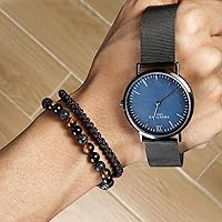 Vista 2 de Black Beaded Bracelets for Men Boys: 6mm Obsidian Onyx Lava Beads Mens Bracelet Set Mens Jewelry - Cool Anniversary Valentines Fathers Birthday