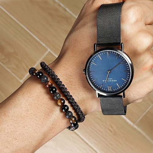 Miniatura 2 de Black Beaded Bracelets for Men Boys: 6mm Obsidian Onyx Lava Beads Mens Bracelet Set Mens Jewelry - Cool Anniversary Valentines Fathers Birthday