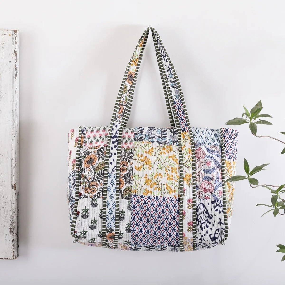 RAJBHOOMI HANDICRAFTS Women’s 100% Cotton Lightweight Shoulder Tote Bag with Interior Poeckt Casual Handbag for Women