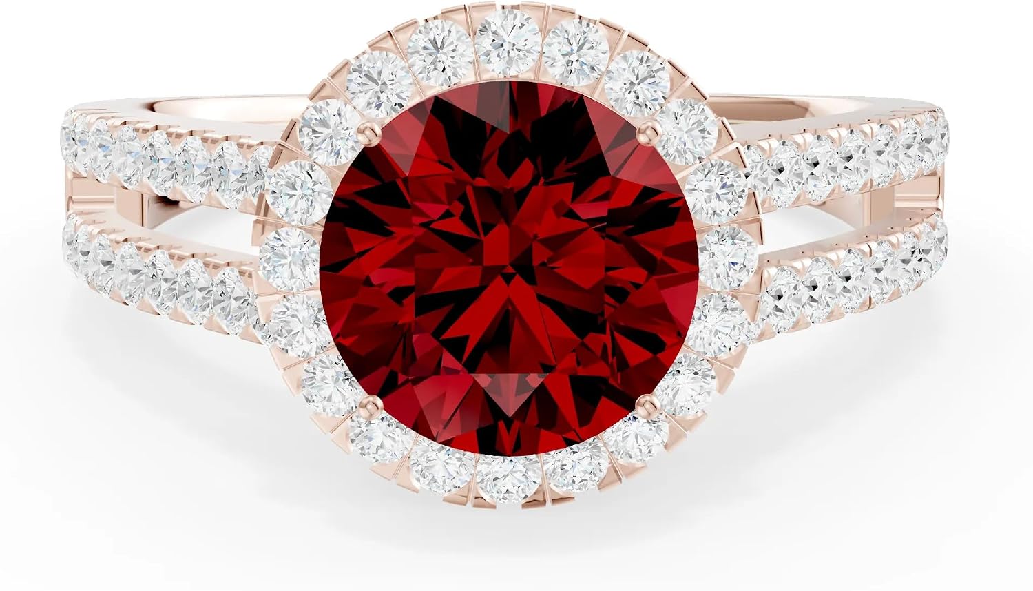 PEORA Round Cut Garnet Halo Band Available in Solid 10K, 14K or 18K Ring – White, Yellow or Rose Gold