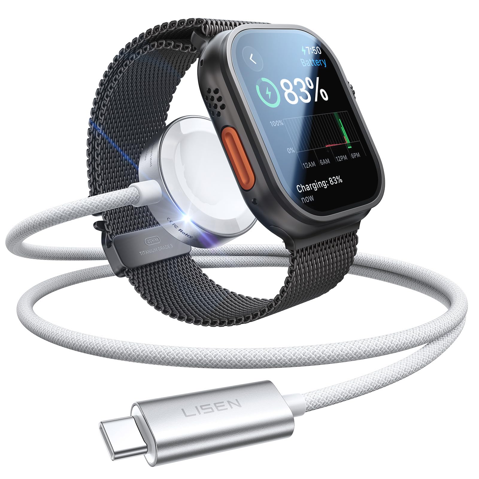 LISEN 5W Ladekabel USB C für Apple Watch 10 11 Schnellladekabel für Apple Watch Ultra 2, Smartwatch Ladekabel Magnetisch iWatch Ultra 1/S9/S8/S7/S6/S5/S4/S3/S2/S1/2ND/SE 1st, AirPods 4, Zubehör