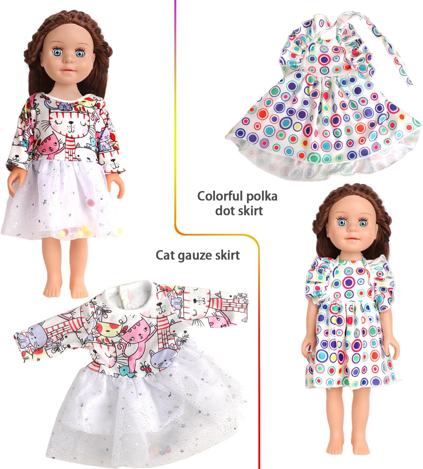 10 Sets of 18 Inch American Doll Clothes, Including 10 of Doll Clothing Dress Outfits for American Dolls, Birthday Gifts for Kids