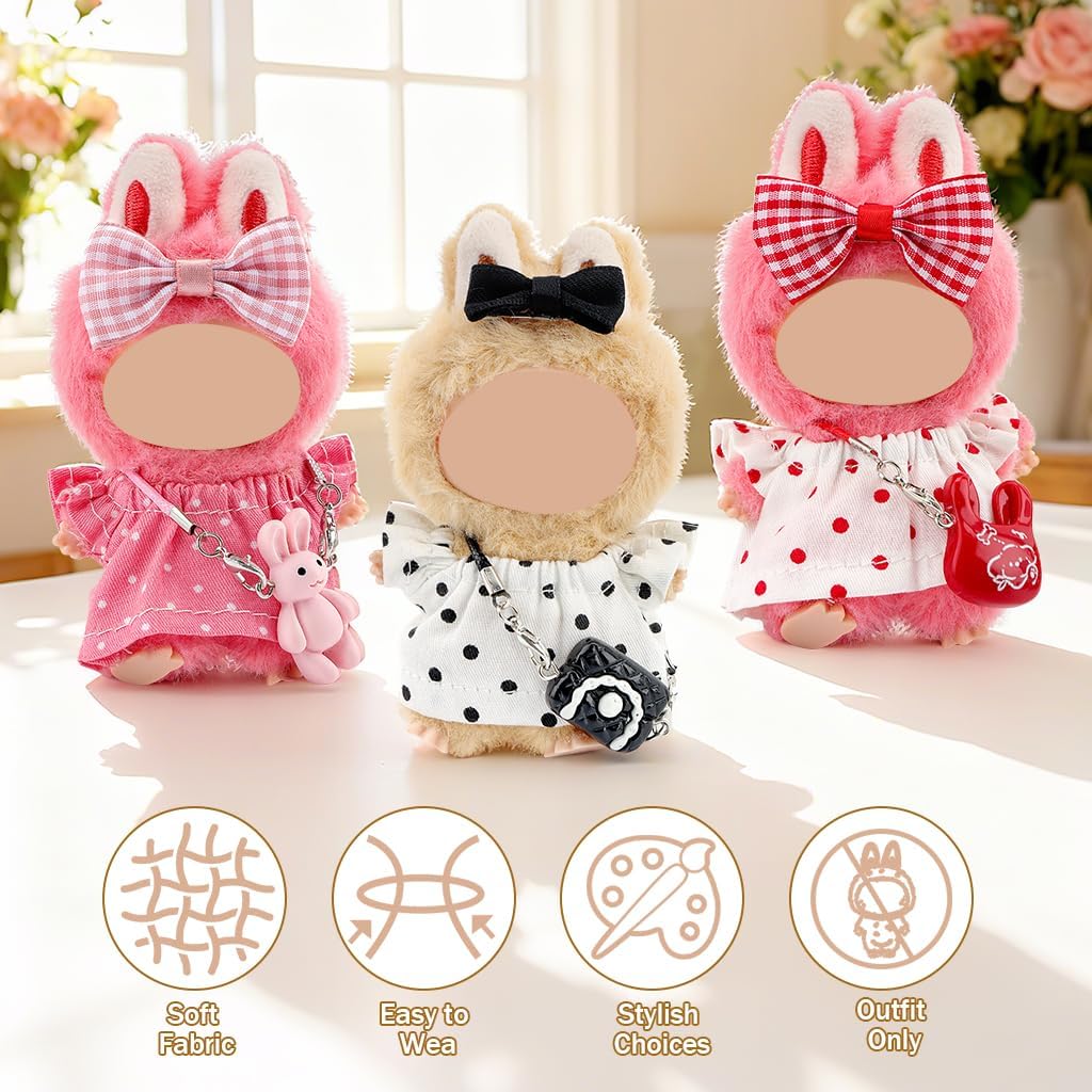 WALLFID 10cm Blind Box Figure Clothing Set,Accessories Compatible with Pin for Love Mini Figure,Display-Oriented Design for Collection,Photography and Decoration,Figure Not Included (Black Dots)