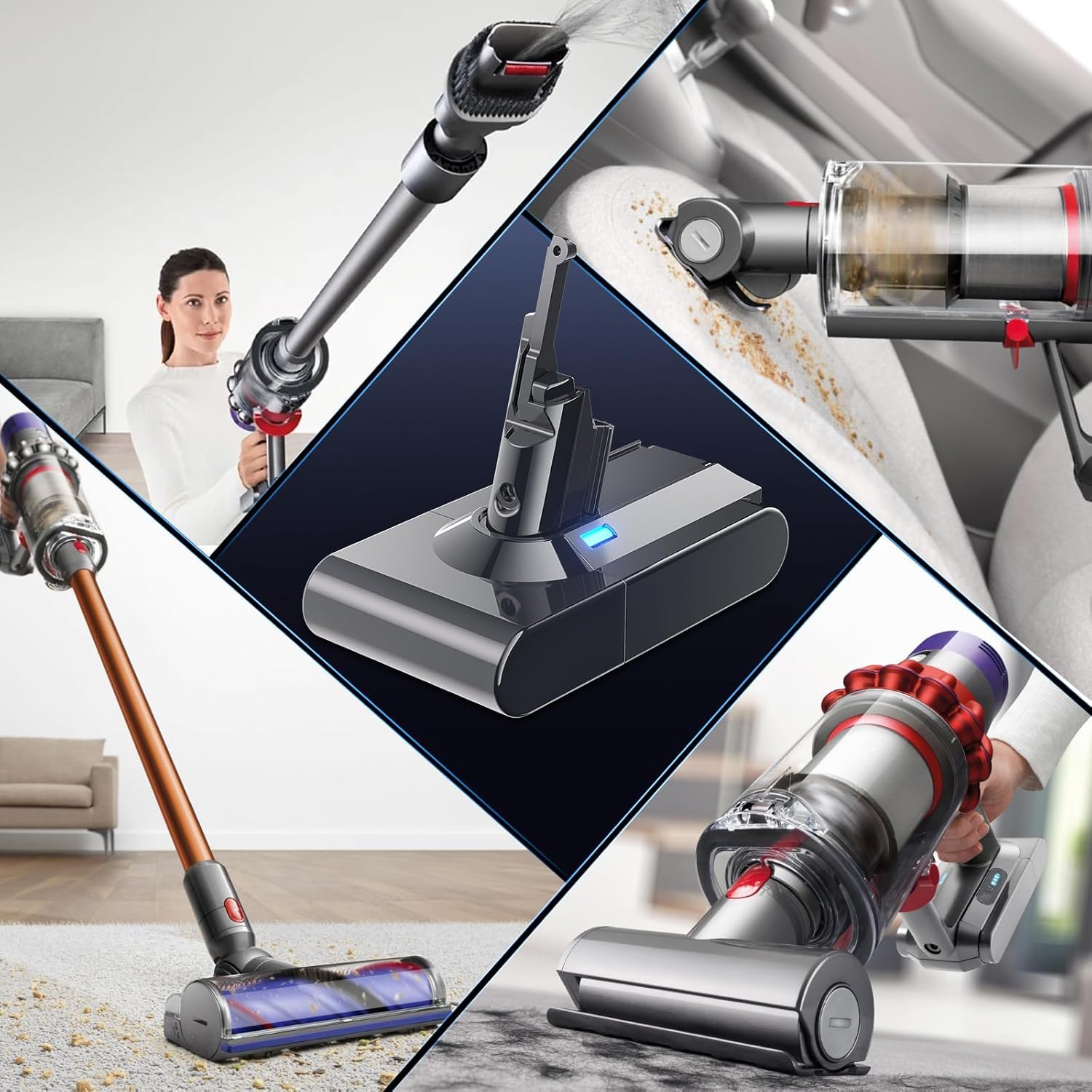 Batterie pour Dyson V8, Powtree Remplacement pour Dyson Batterie SV10 Compatible avec V8 Animal Absolute Fluffy Motorhead Aspirateur sans Fil (2 Filtre + 1 Tournevis + 1 Brosse + 3 Vis)