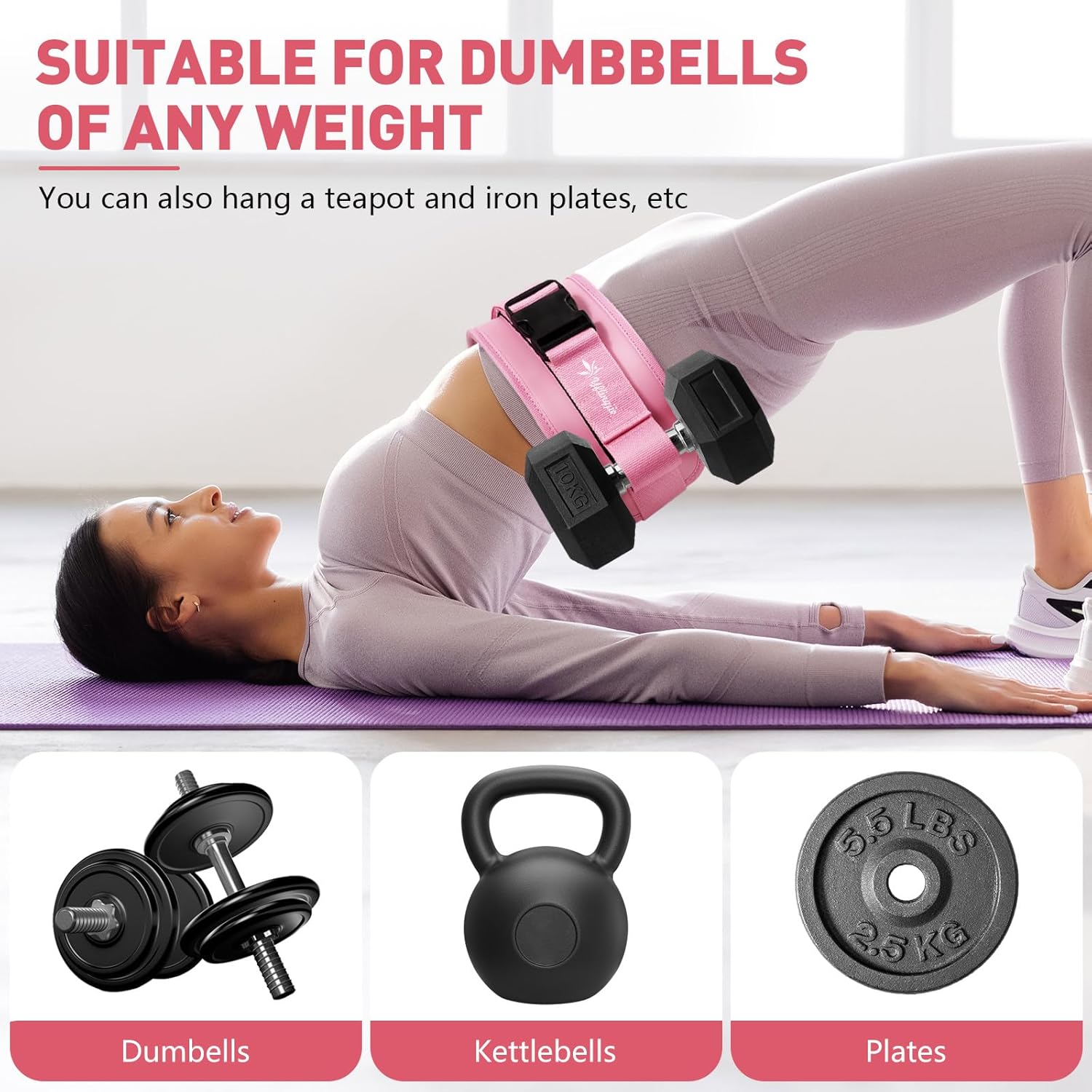 Hip Thrust Belt - Dumbbell Hip Thrust Belt - Premium Leather Thickened & Widen, Comfortable for Dumbbells, Kettlebells or Plates, Slip Padding, Gym or Home Workouts - Image 3