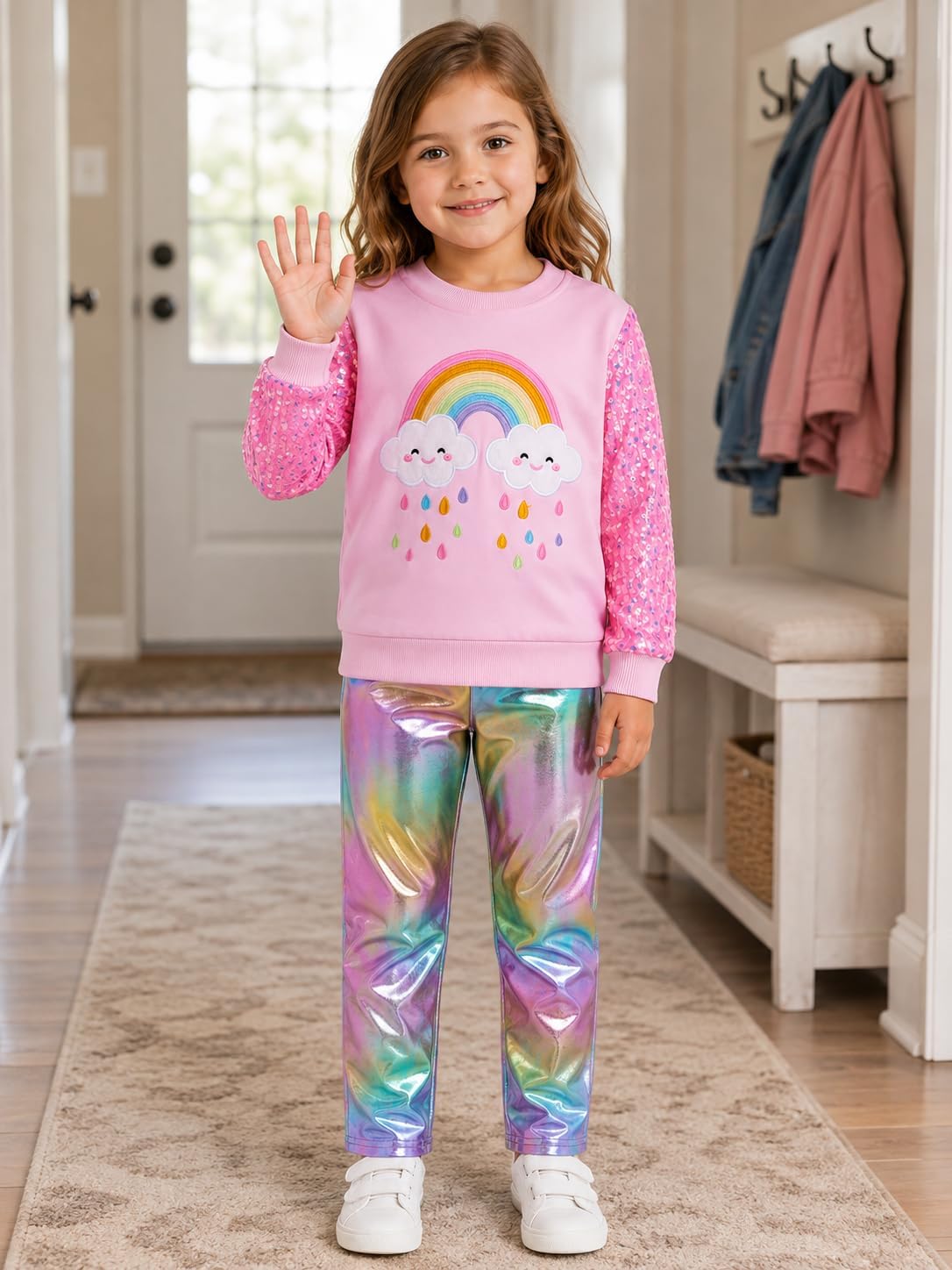 RETSUGO Toddler Girls 2 Piece Outfits Long Sleeve Sweatshirt Leggings Pants Fall Winter Casual Clothes Sets 3‑8 Years