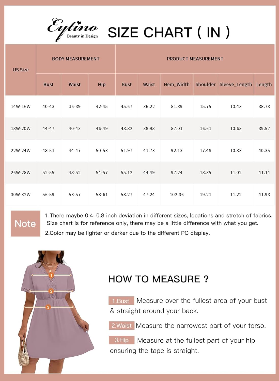 Eytino Womens Plus Size Dresses Short Sleeve Lace V Neck Hollow Out A Line Mini Dress 2026 Summer Outfit(1X-5X) - Image 6
