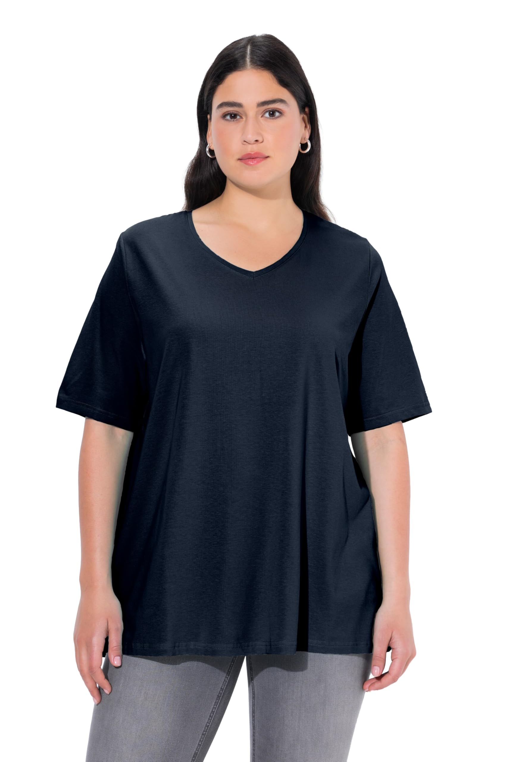 Ulla Popken Women's A-Line V-Neck Half Sleeve T-Shirt, Navy, 24 UK/26 UK
