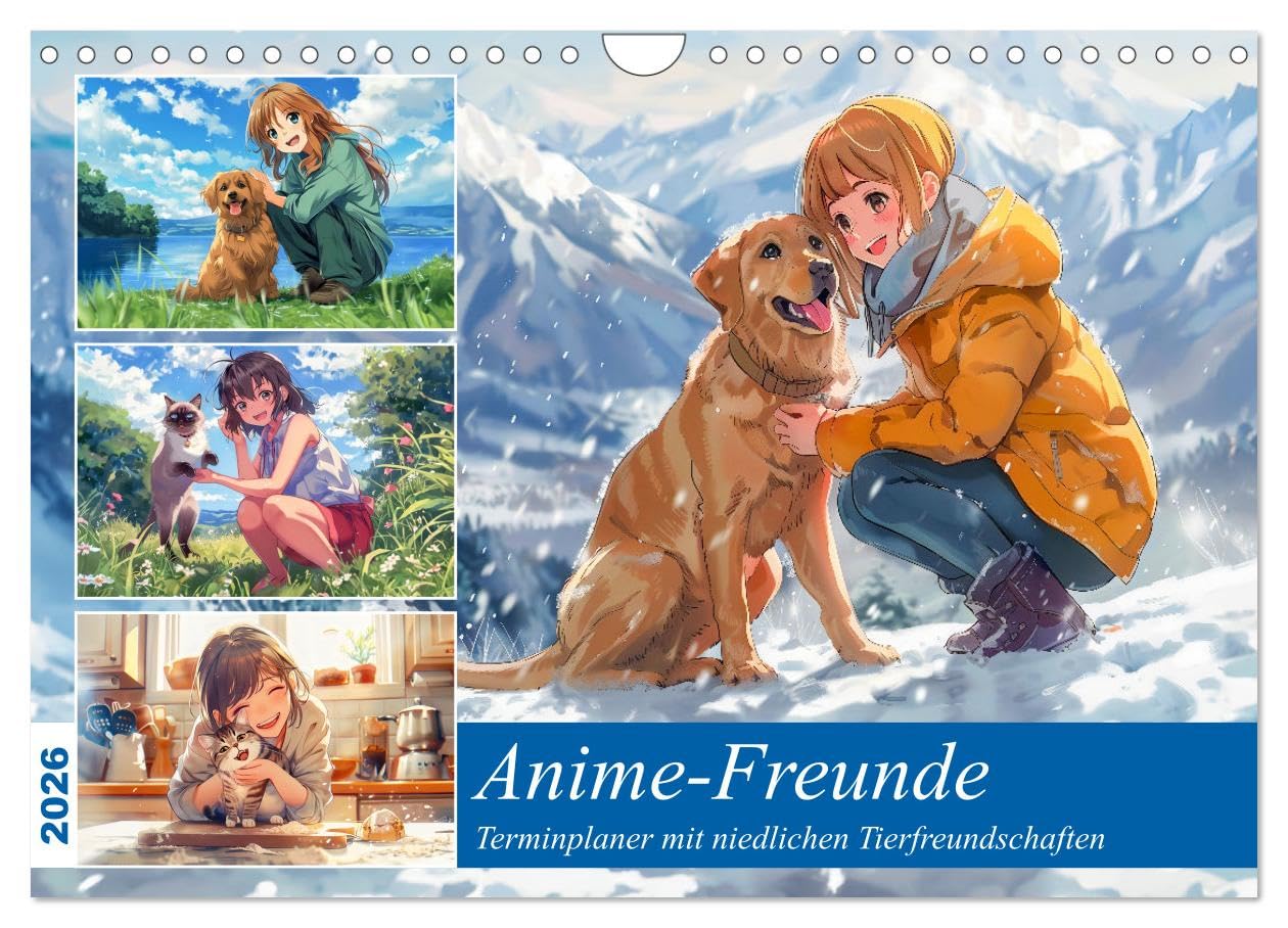 Anime friends - appointment planner with cute animal friendships UK-Version (Wall Calendar 2026 DIN A4 Landscape), CALVENDO 12 Month Wall Calendar