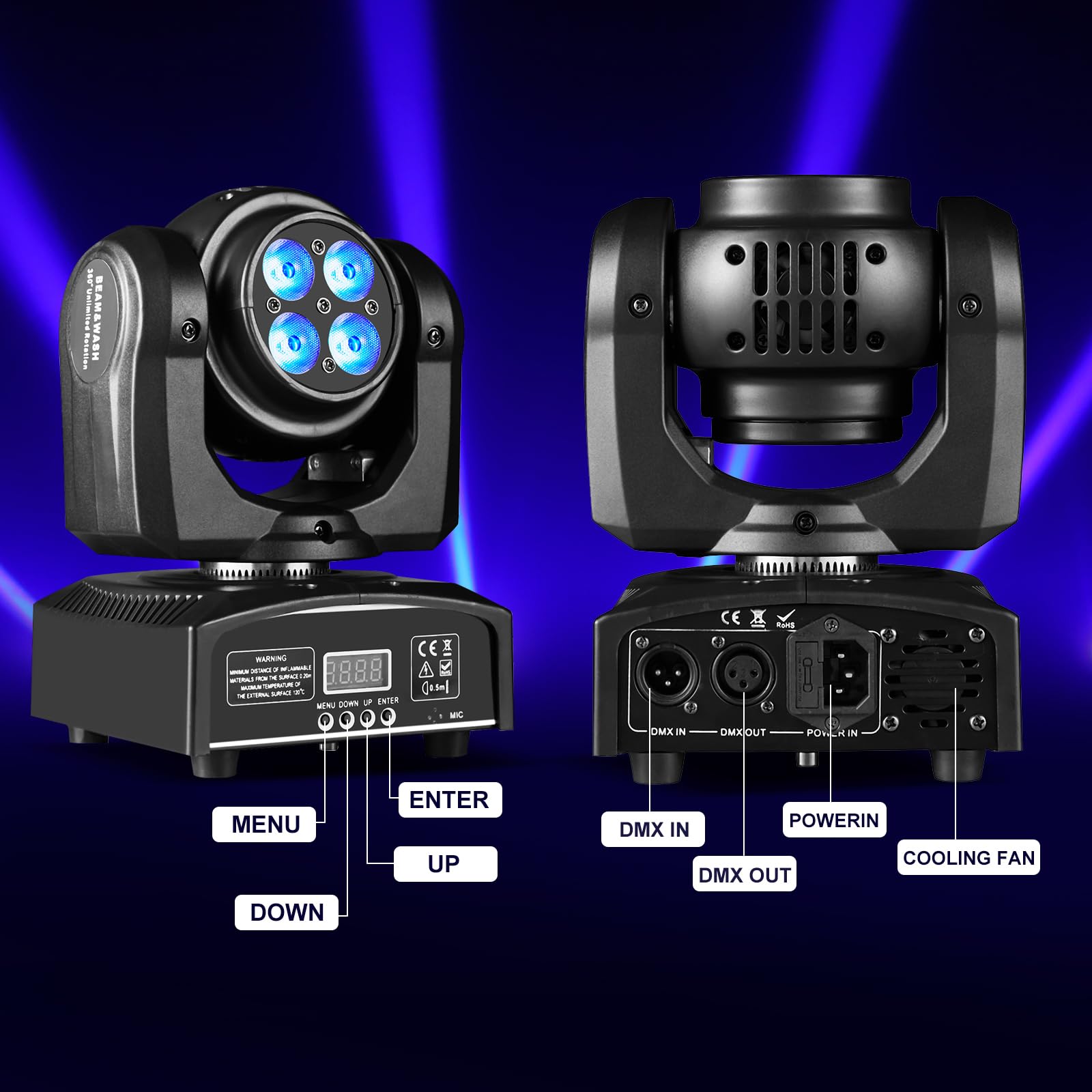Amazon.co.jp: 100W LED ムービングヘッド DJ ライト 2面 移動ヘッド