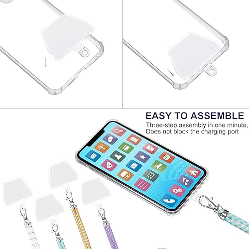 Miniatura 4 de Weewooday - 4 cordones universales para teléfono celular, cordón ajustable de nailon desmontable y 4 almohadillas negras y transparentes para la