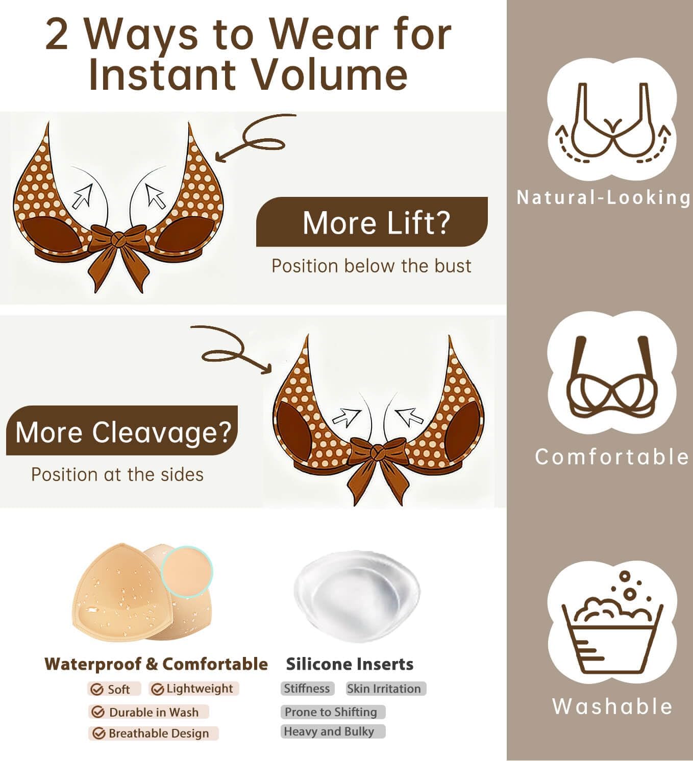 Adamotto Waterproof Bathing Suit Inserts 4 Pairs Push Up Bra Pads Inserts Removable for Swimsuits Sport Bikini - Image 4