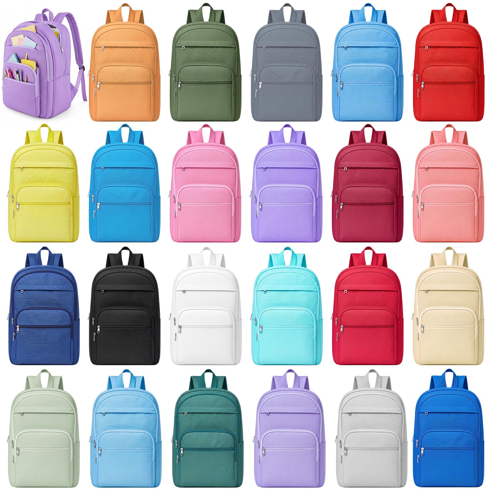 Photo 1 of Amylove 24 Pcs 17 in Backpacks in Bulk, Multi Compartment Bookbags for Back to School Giveaways in Assorted Colors (Classic)