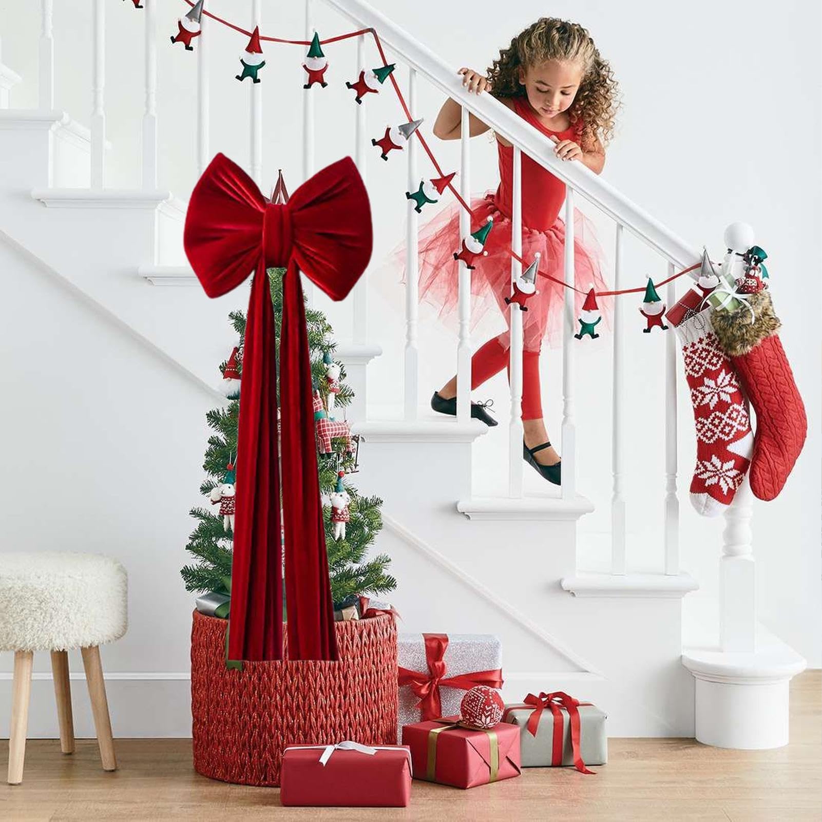 Riesige Schleife Für Weihnachtsbaum Vorgebundene Große Wiederverwendbare | Riesige Weihnachtsschleife Für Baum Für Außenbereich Innenbereich Vorderseite Treppe Hintergrund Zuhause Feiertag He