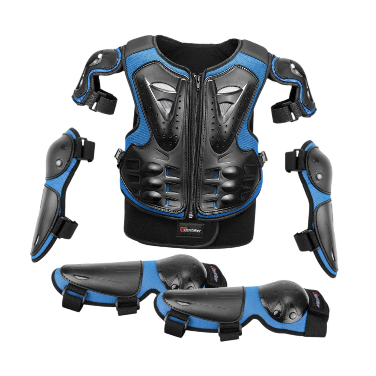 Tuta Protettiva Da Motocross per Bambini, Protezioni per Petto, Schiena, Colonna Vertebrale, Ginocchia E Gomiti, Materiale PVC Traspirante per, Blu