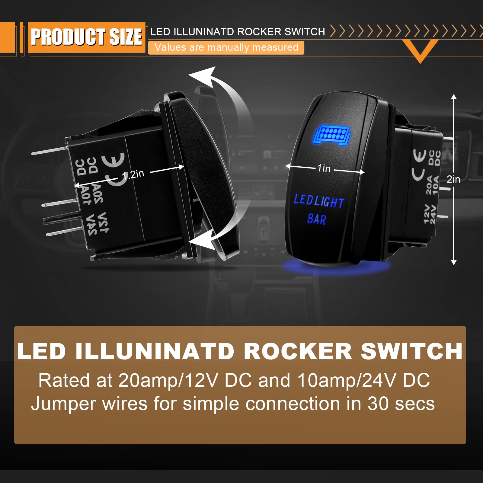 2-Lead Wiring Harness Kit With ON/OFF Rocker Switch & Relay For 12V LED Light Bars & Pods