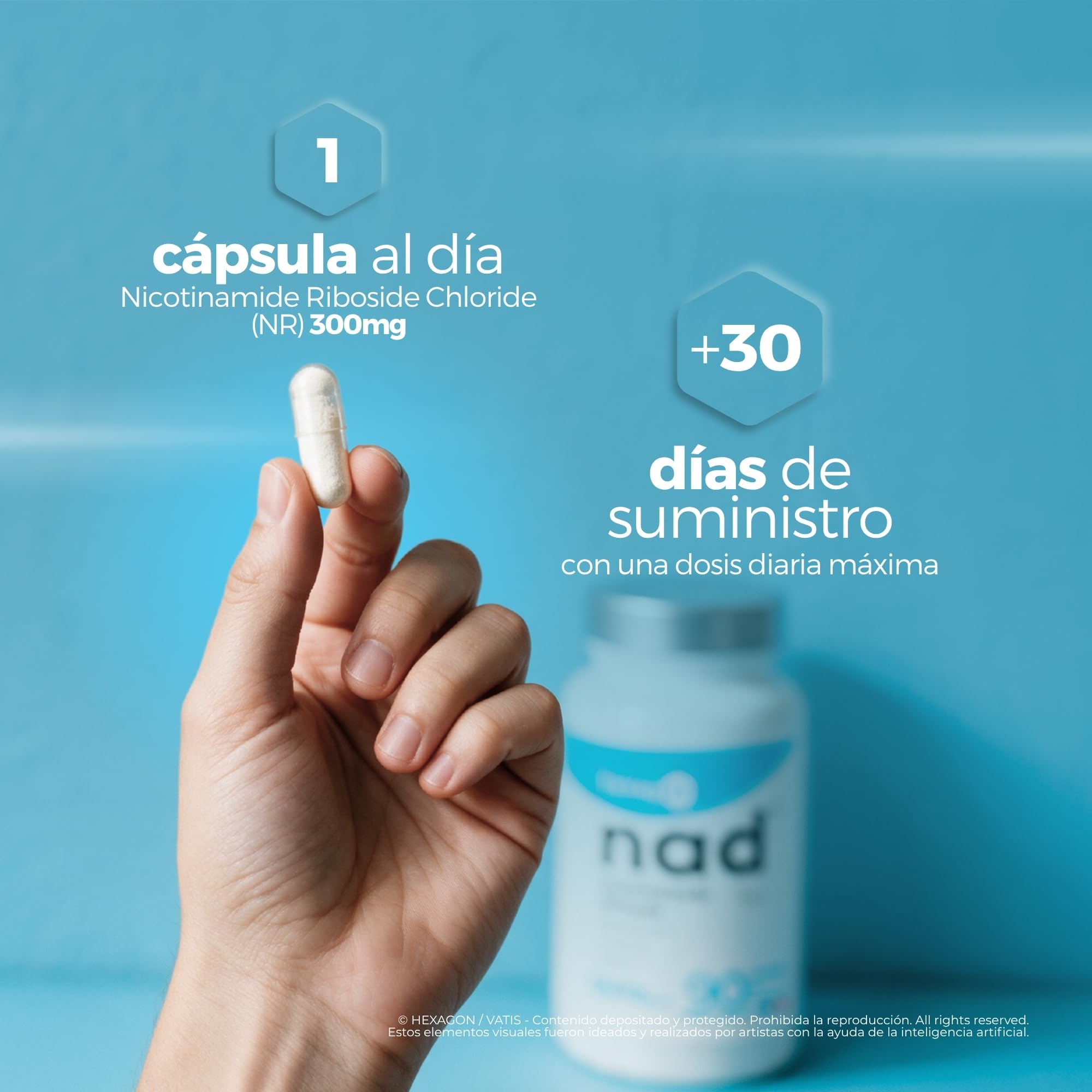 NAD+ Nicotinamide Riboside Chloride 300mg - +1 Mes de Cura - Contra la Edad y la Fatiga, NAD Booster - Polvo Puro, 30 Cápsulas - Grado Farmacéutico - Vegano - Hexagon (Paquete de 2)