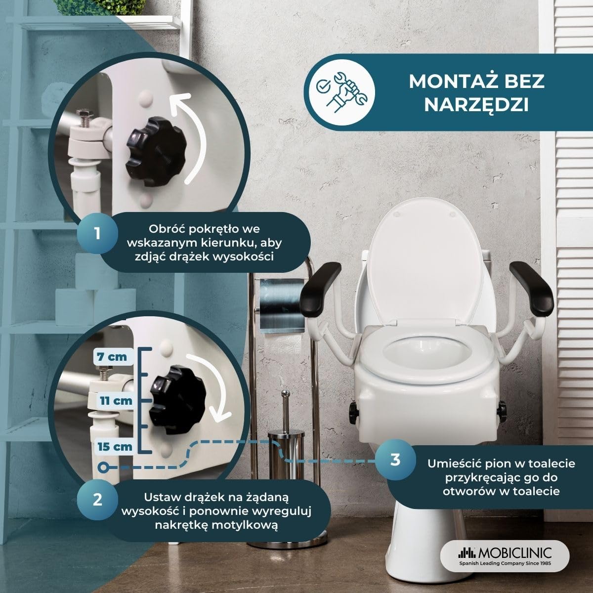 Podnośnik WC | Z pokrywą | Możliwość dostosowania | Regulowany | Uchylny | Podłokietniki składane | Biały | Tajo | Mobiclinic