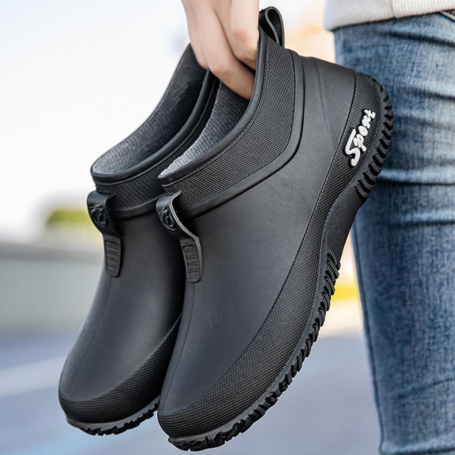 Women's Rubber Flat Low Top Rain Boot Fashion Round Wide Toe Waterproof Lug Sole Anti-Slip Slip on Deck Garden Shoes for Boating Camping Farming Outdoor Work - Image 5