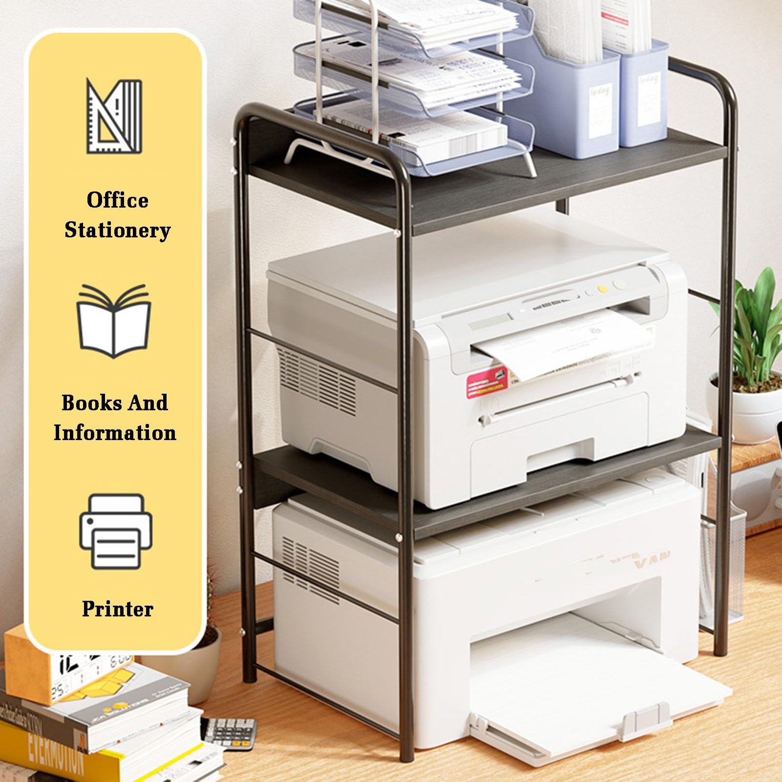 AV-Medienschrankständer, 3-stufiger Druckerständer, Medienaufbewahrungsschrank, Mehrzweck-Home-Office-Organizer, Geeignet for Die Integration Ins Büro Und Zu Hause (Color : White)