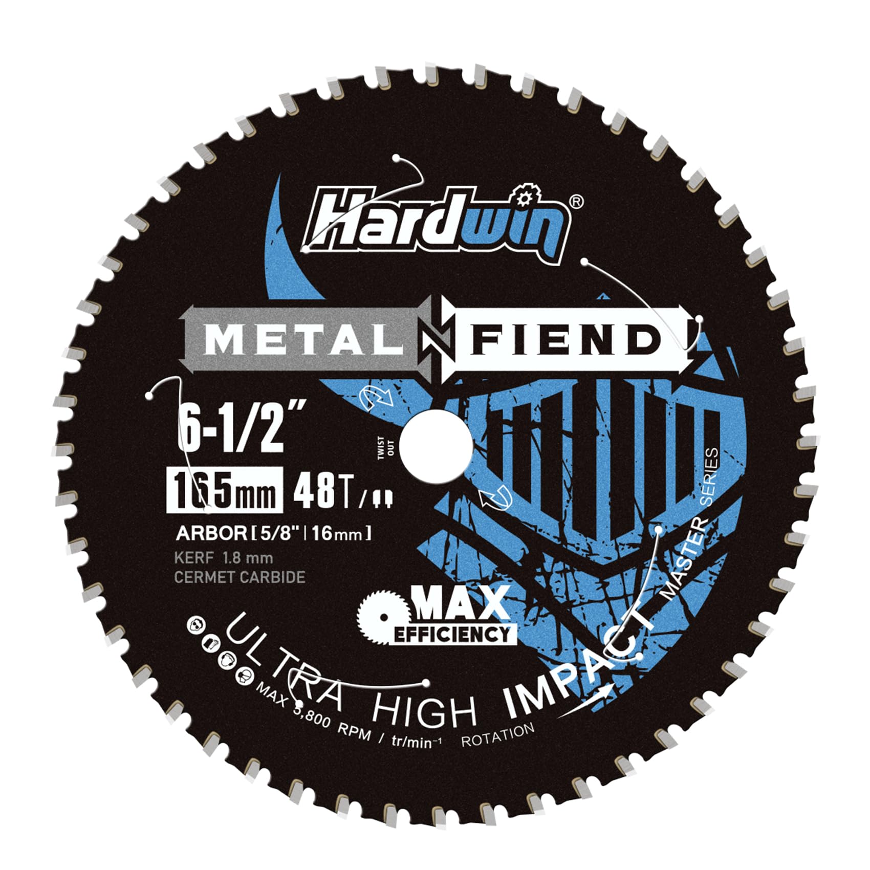 Hardwin 6-1/2 Inch Metal Cutting Circular Saw Blade – 48T Cermet Carbide Tipped, Low-Heat Spark-Free Thin Kerf, for Steel Angle Iron Threaded Rod, 5/8