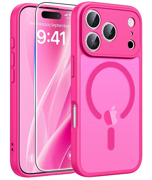 FNTCASE for iPhone 17 Pro Max Case: [Compatible with Magsafe] Translucent Matte Cases with [Full Camera Protection] [Screen Protector] Military Grade Shockproof Protective Phone Cover - Hot Pink by FNTCASE - Used condition - US$5.94