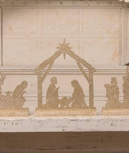 Miniatura 3 de Belén de madera con purpurina plateada y dorada